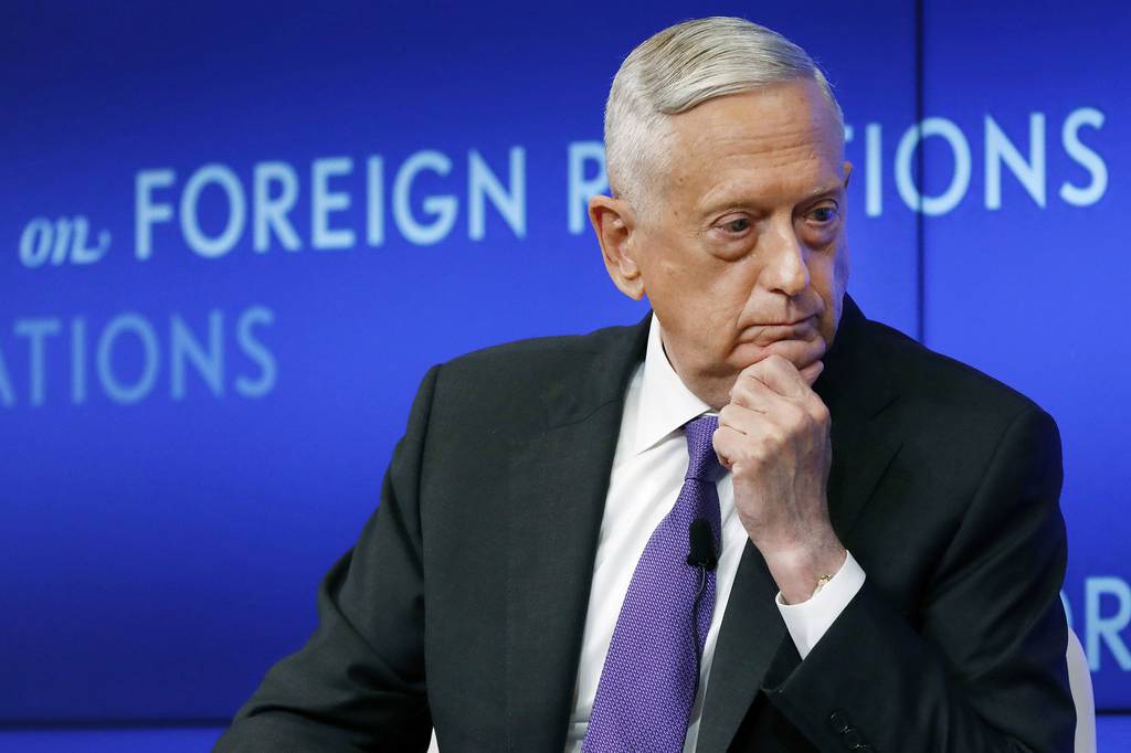 In this Sept. 3, 2019, file photo, former U.S. Secretary of Defense Jim Mattis listens to a question during his appearance at the Council on Foreign Relations in New York.
