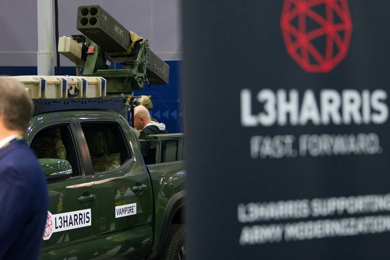 The L3Harris Technologies Vampire system, a light vehicle-borne missile launcher, is seen on the show floor Oct. 11 at the Association of the U.S. Army annual convention.