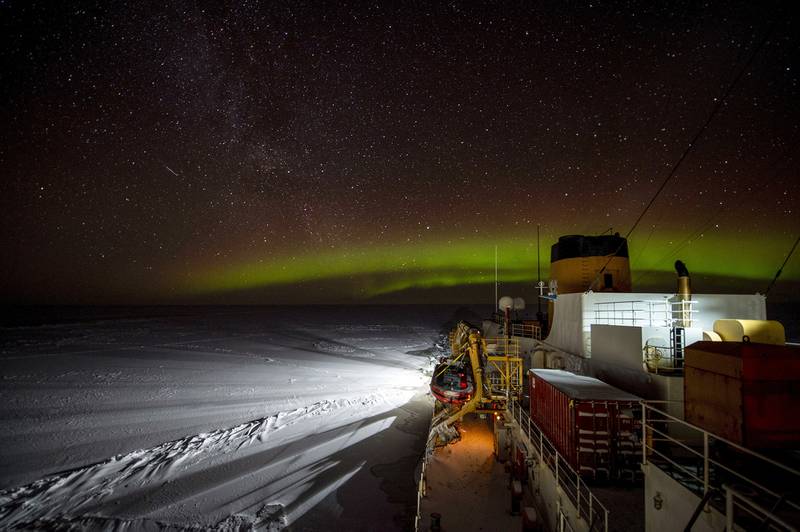 The Coast Guard Cutter Polar Star (WAGB 10) transits south in the Bering Strait early Jan. 19, 2021.
