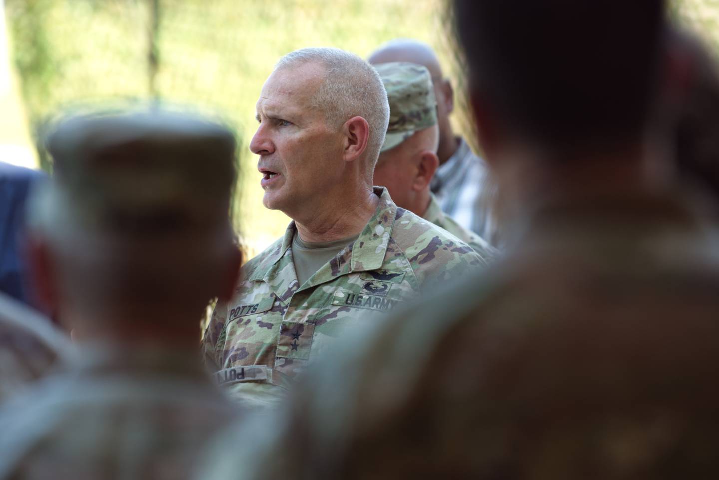 U.S. Army Maj. Gen. Anthony Potts, the program executive officer for command, control and communications-tactical, speaks at an event in Delaware on Aug. 9, 2022.