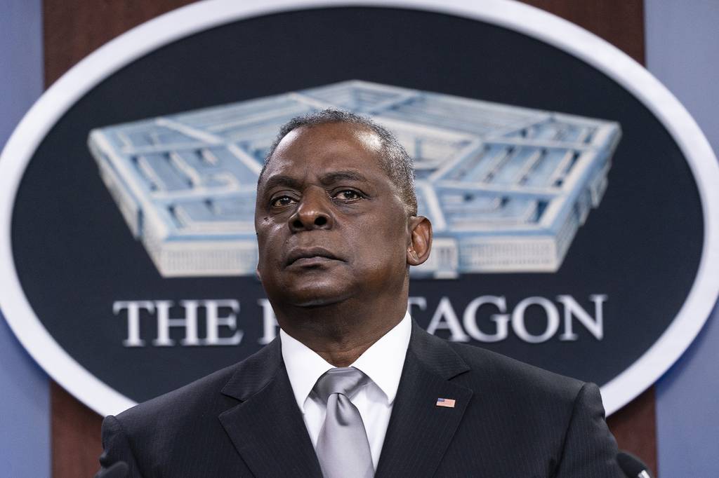Secretary of Defense Lloyd Austin listens to a question as he speaks during a media briefing at the Pentagon, Feb. 19, 2021, in Washington.