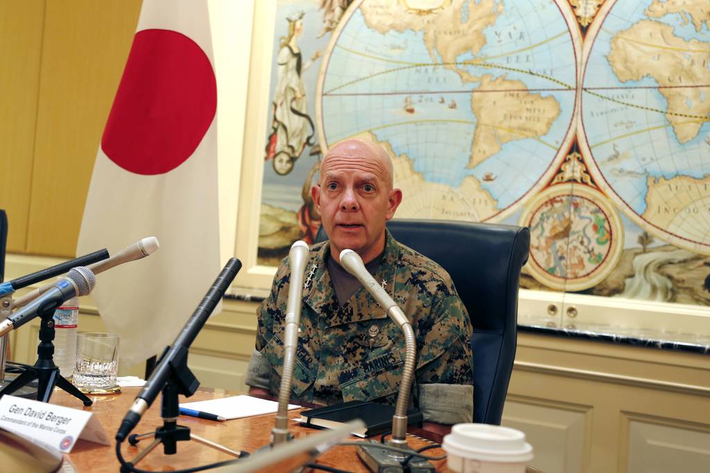 Gen. David Berger, the new U.S. Marines commandant, speaks during a press conference in Tokyo, Wednesday, Aug. 21, 2019.