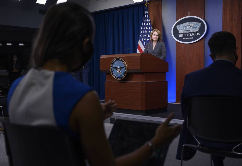 Deputy Secretary of Defense Kathleen Hicks briefs media during a press conference at the Pentagon in September 2021.