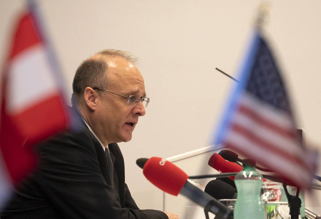 Marshall Billingslea, U.S. special presidential envoy for arms control, looks on during a press conference on June 23, 2020 in Vienna after the U.S. and Russia met for talks on their last major nuclear weapons agreement.