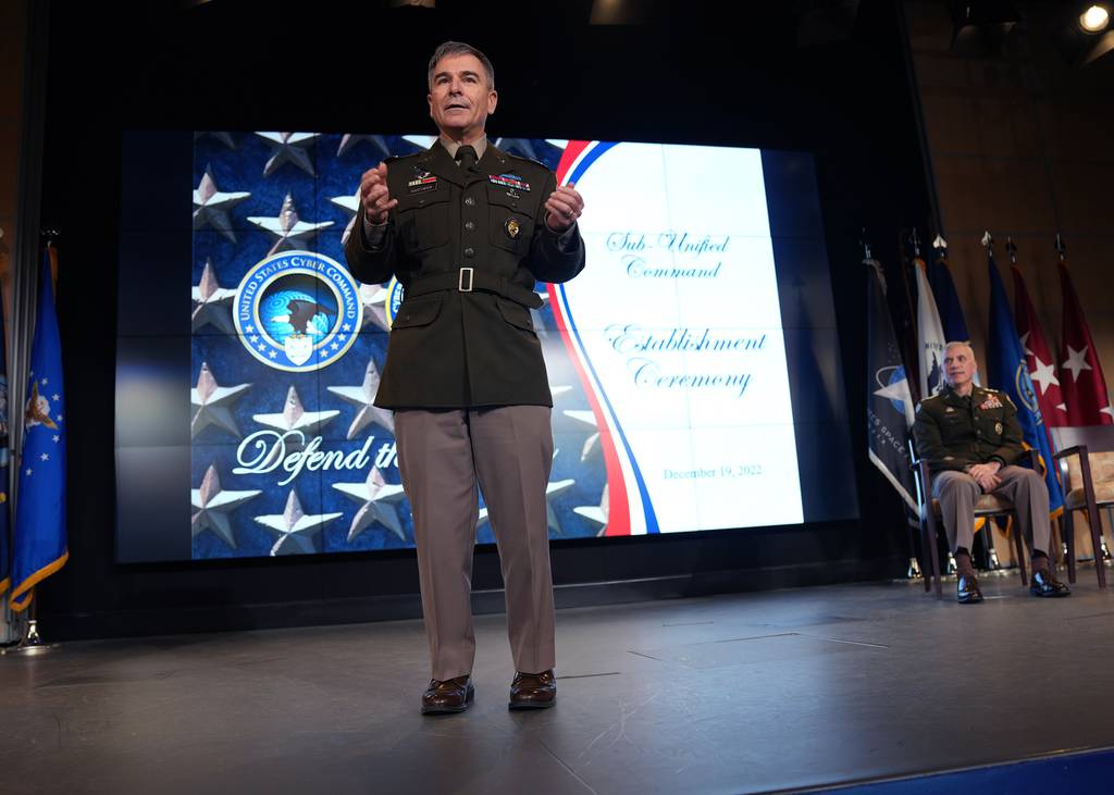 The Cyber National Mission Force officially became the Department of Defense’s newest subordinate unified command during a ceremony at U.S. Cyber Command headquarters on Dec. 19, 2022.