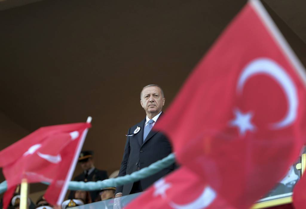 Turkey's President Recep Tayyip Erdogan attends a graduation ceremony of a military academy in Istanbul, Saturday, Aug. 31, 2019.