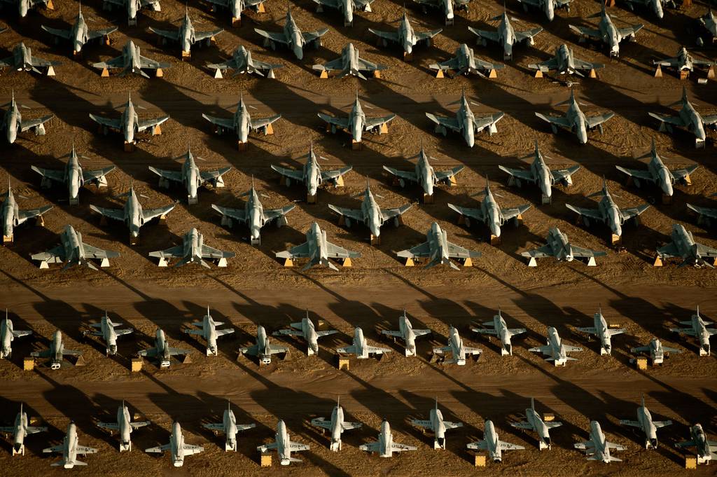 Rows of F-4 Phantoms and T-38 Talons line the grounds of the 309th Aerospace Maintenance and Regeneration Group, also known as the  "Boneyard," at Davis-Monthan Air Force Base, Ariz.