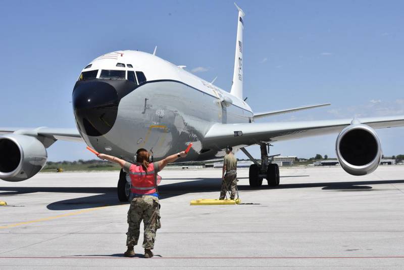 WC-135R Constant Phoenix tail number 64-14836 taxis in after arriving at Lincoln Airport, Nebraska, July 11, 2022. Originally delivered to the Air Force in 1964, the aircraft was modified to a WC-135R in Greenville, Texas, by the 645th Aeronautical Systems Group, better known as "Big Safari." (Ryan Hansen/Air Force)