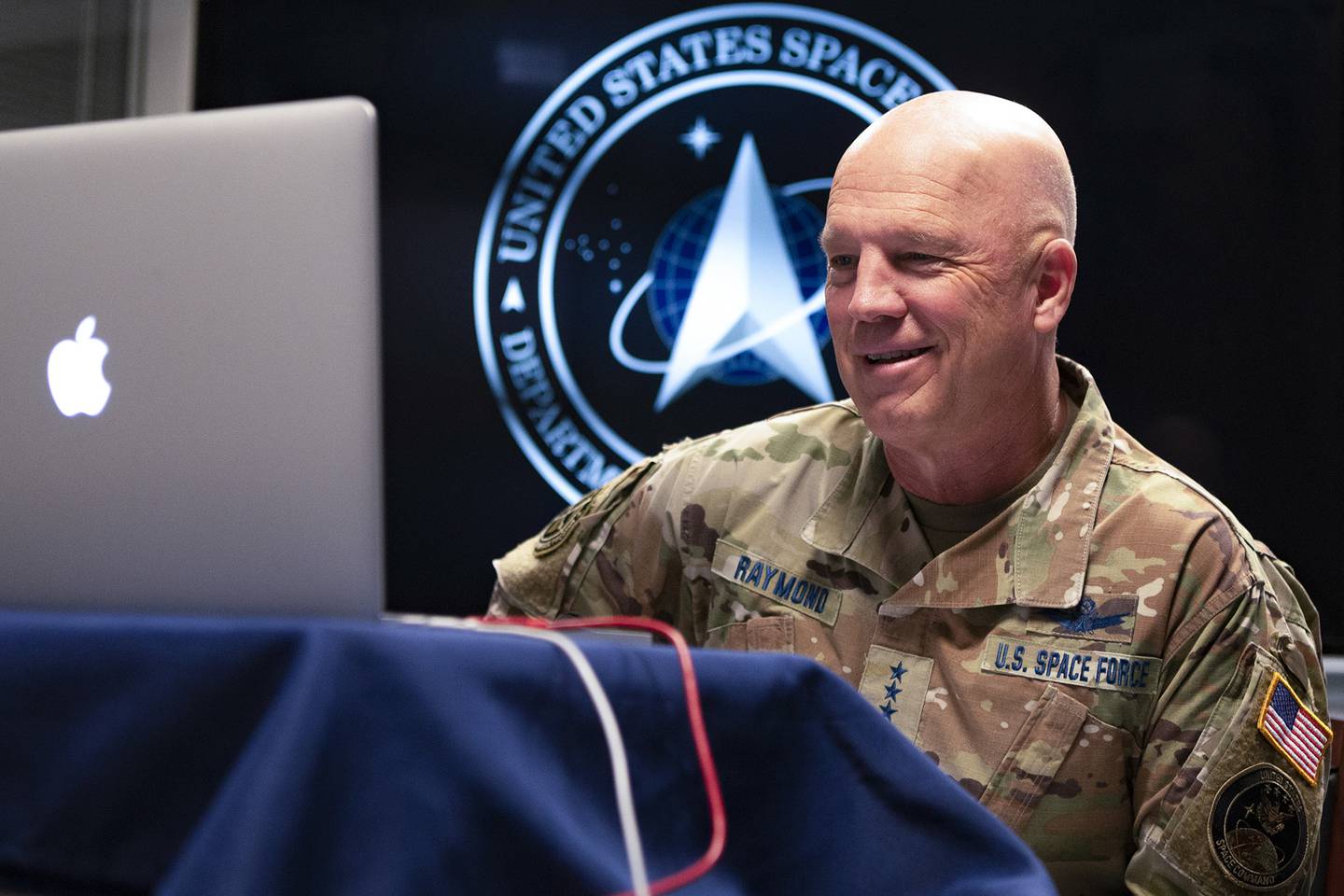 U.S. Space Force's chief of space operations, Air Force Gen. John W. Raymond, participates in a virtual fireside chat with the Center for a New American Security while at the Pentagon on July 24, 2020.