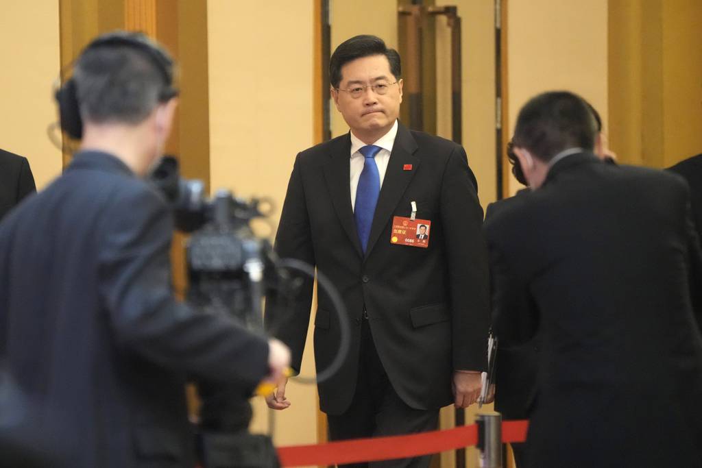 Chinese Foreign Minister Qin Gang arrives for a press conference held on the sidelines of the annual meeting of China's National People's Congress (NPC) in Beijing, Tuesday, March 7, 2023.