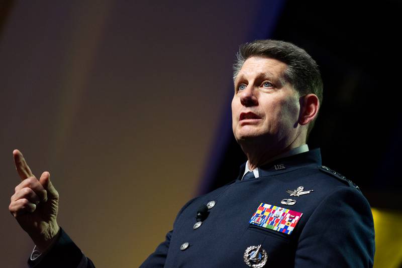 U.S. Space Force Vice Chief of Space Operations Gen. David Thompson begins his speech at a Sea-Air-Space conference luncheon in April 2023.