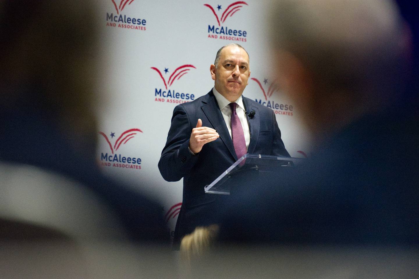 Gabe Camarillo, the U.S. Army undersecretary, gestures as he speaks at the McAleese defense conference in Washington, D.C., on March 7, 2024.